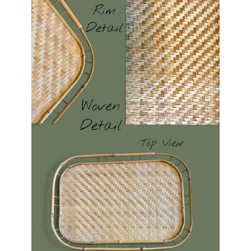 Vintage Bamboo Rattan Serving Trays-Set of 7-Woven-Tiki-Boho-MCM-60s-Coastal-Lap